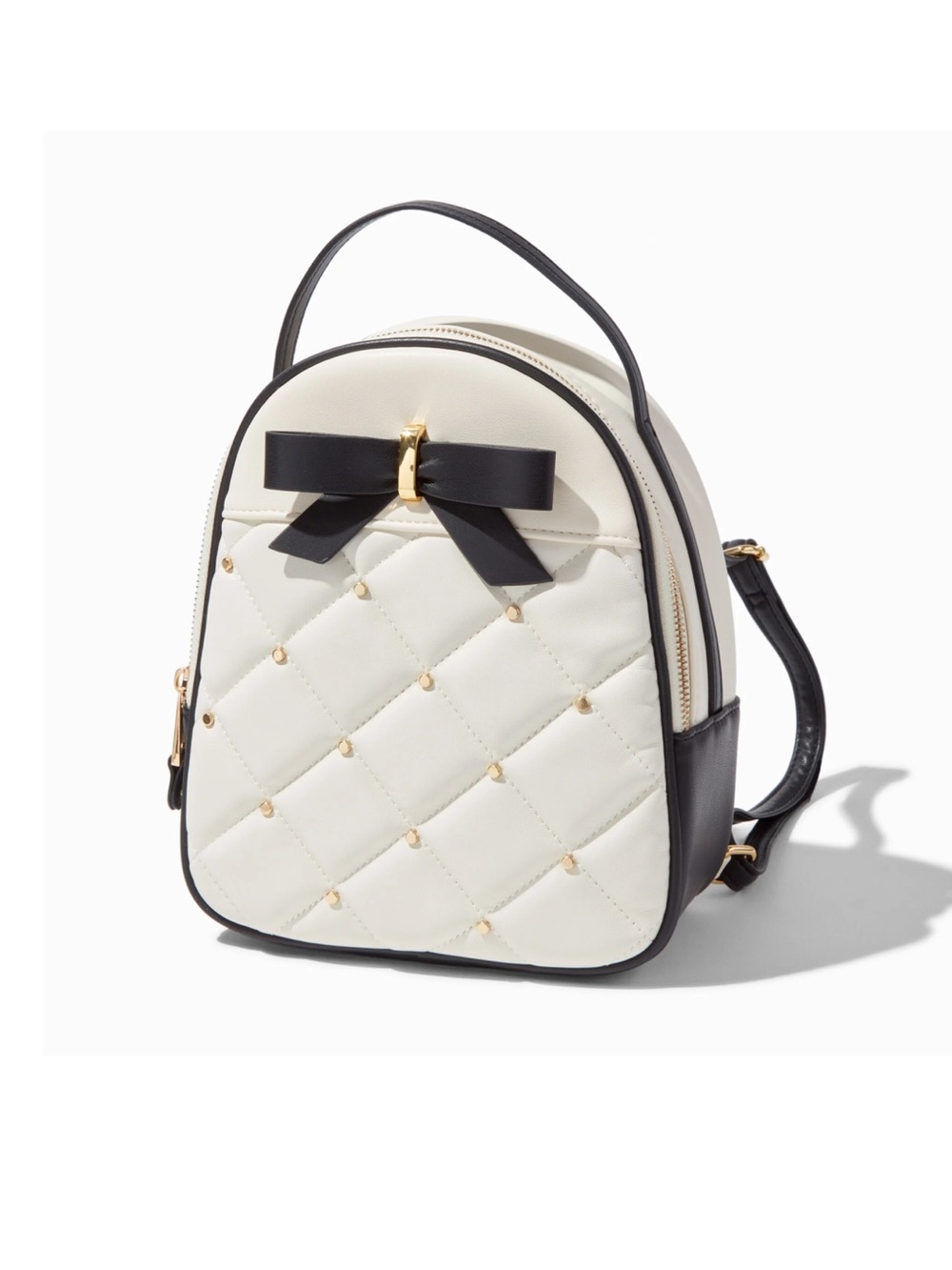Claire's Cream and Black Quilted Mini Backpack with Bow Accent